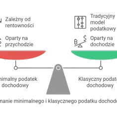 Waga porównuje minimalny podatek dochodowy (zależny od rentowności, oparty na przychodzie) z tradycyjnym modelem podatkowym (opartym na dochodzie).