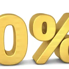 Złote cyfry 0% na białym tle. Idealna okazja na kredyt 0%.