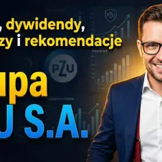Analiza grupy PZU S.A. - prognozy i rekomendacje dotyczące dywidendy 2025. Uśmiechnięty mężczyzna w garniturze na tle wykresów.