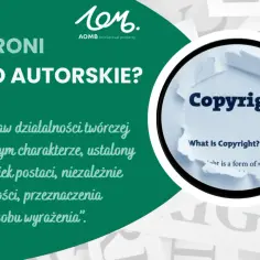 Grafika z napisem "Copyright" pod lupą i tekstem o prawie autorskim.