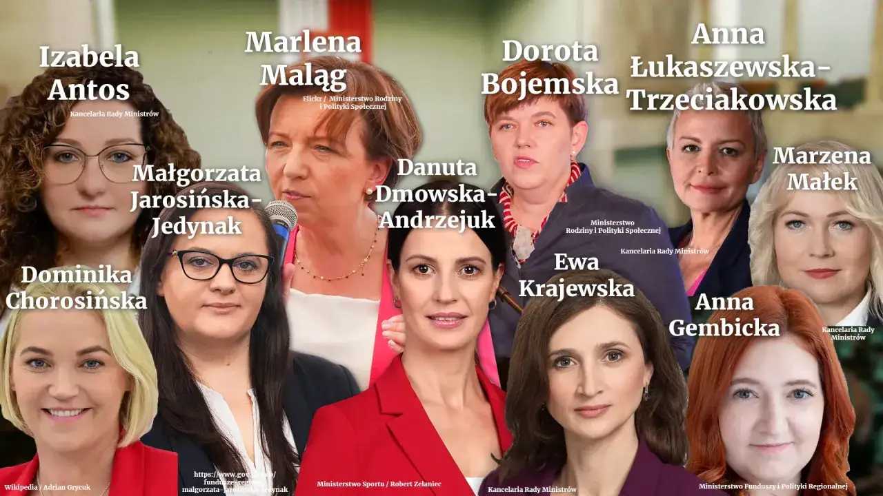 Portret zbiorowy kobiet, polityczek, z ich imionami i nazwiskami. Widać tu m.in. Marlena Maląg, Małgorzata Jarosińska-Jedynak, Anna Łukaszewska-Trzeciakowska.