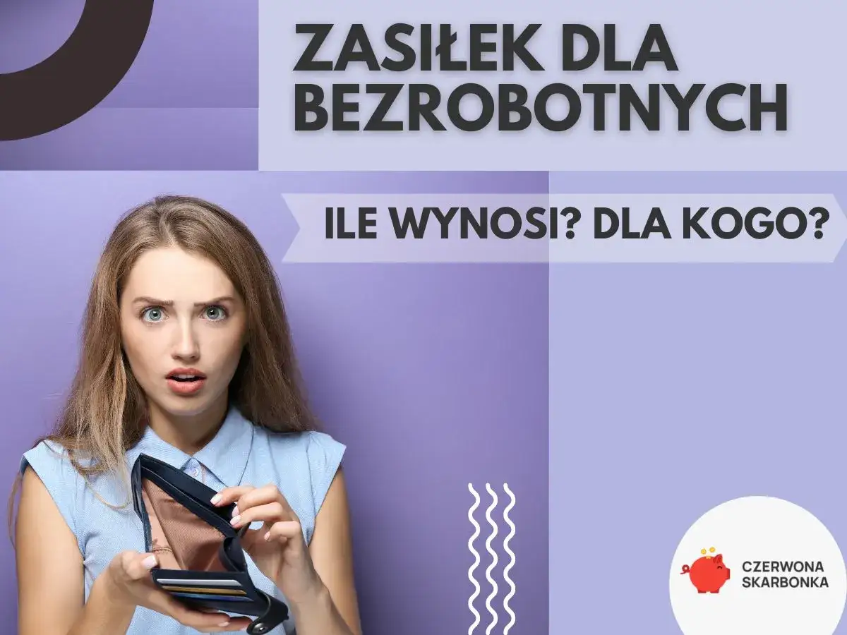 Zaskoczona kobieta pokazuje pusty portfel, zastanawiając się nad zasiłkiem dla bezrobotnych. Czy kuroniówka wystarczy?