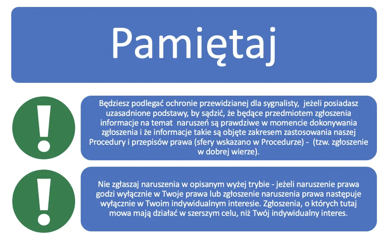 Pamiętaj o ochronie sygnalisty. Zgłaszaj naruszenia w dobrej wierze, dla dobra firmy, nie tylko dla własnego interesu.